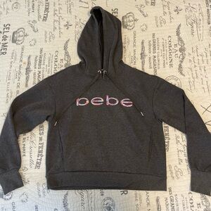 Womens Grey Sequin Hoodie, Bebe, Size M